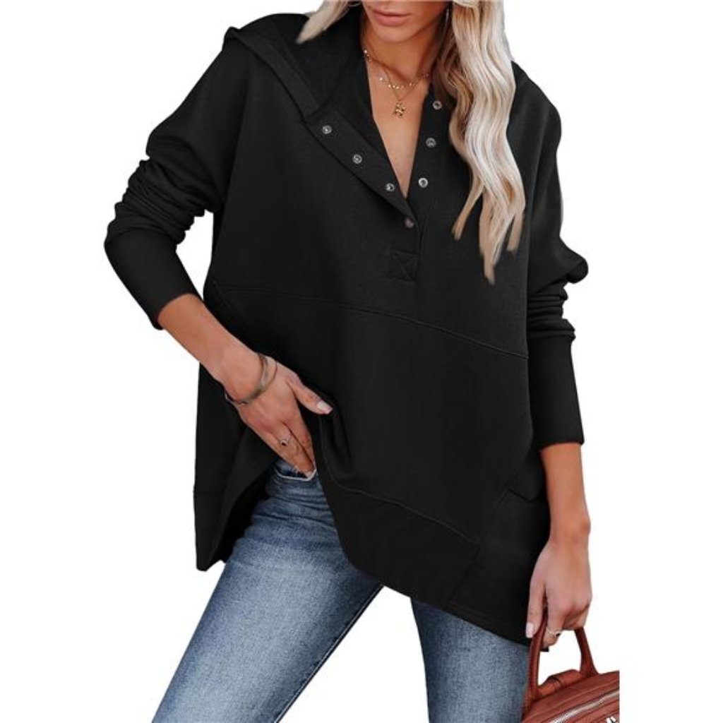 Women's Oversized Button Hoodies Black